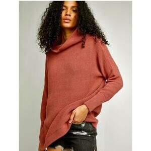 Free People Ottomon Slouchy Tunic Stretch Mock Neck Heavy Knit Mauve Size Xl